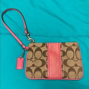 Pink and Brown EUC Coach Wristlet